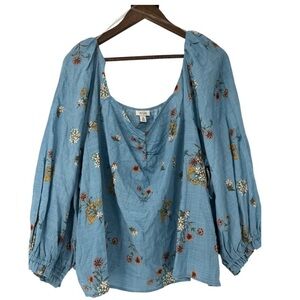 NWOT ANA Bethany Peasant Blouse Crop Floral Print Puff‎ Sleeve 3X Boho Cottage